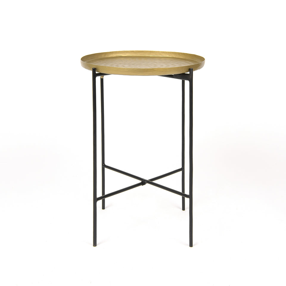 Modern Hammered Brass Finish Accent Table