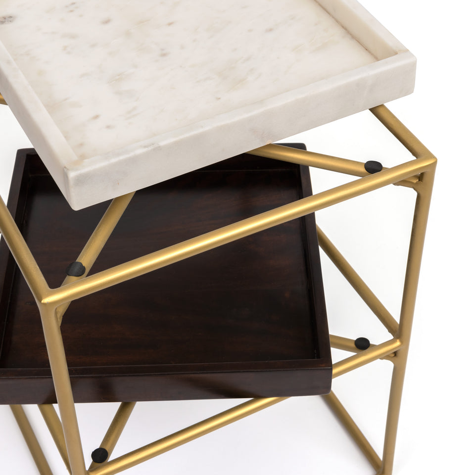 Luca Square Marble and Wood Table