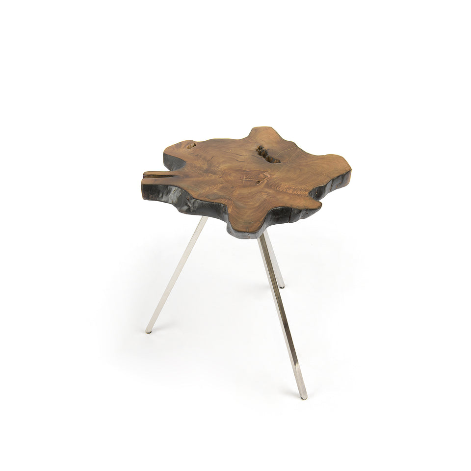 Teak Slab Side Table with Stainless Steel Legs