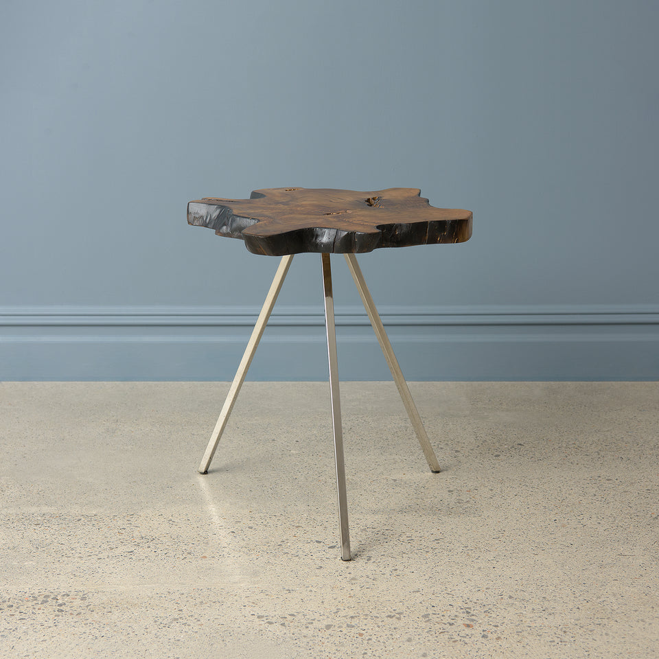 Teak Slab Side Table with Stainless Steel Legs