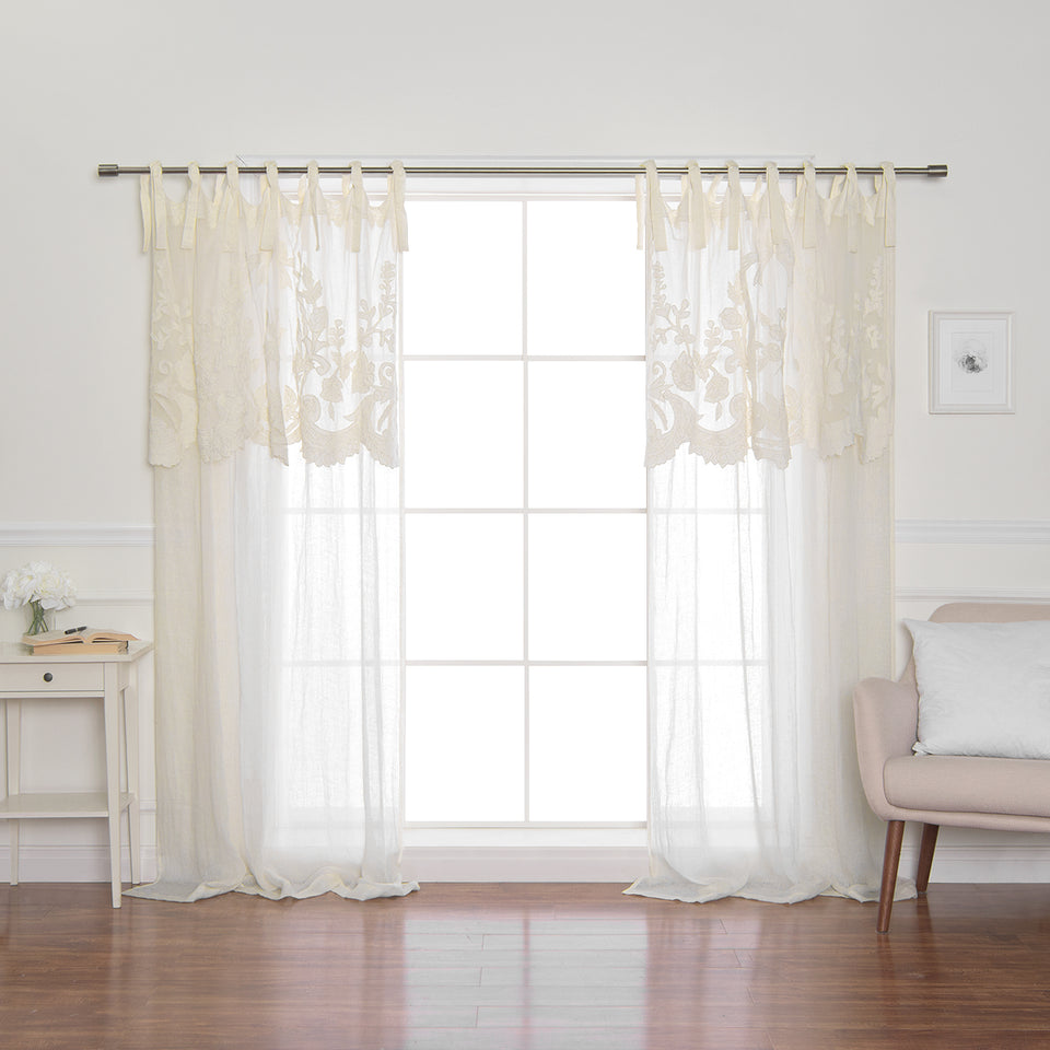 Tie Top Embroidered Linen Curtains