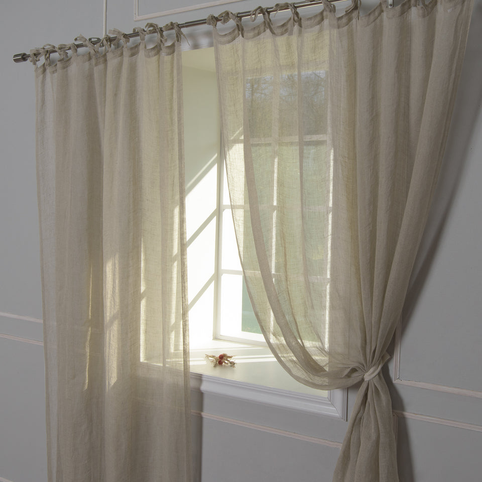 Brittany Semi Sheer Linen Tie Top Curtain