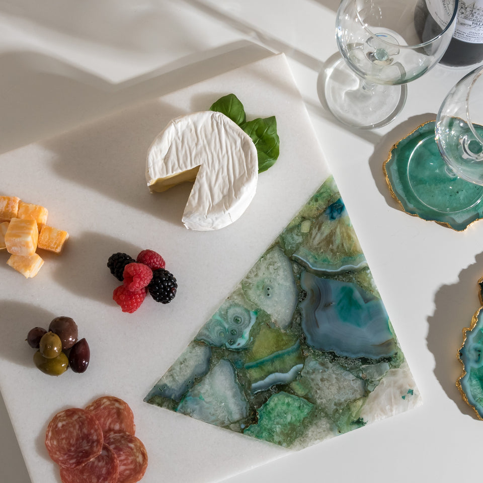 Square Marble and Green Agate Serving Board