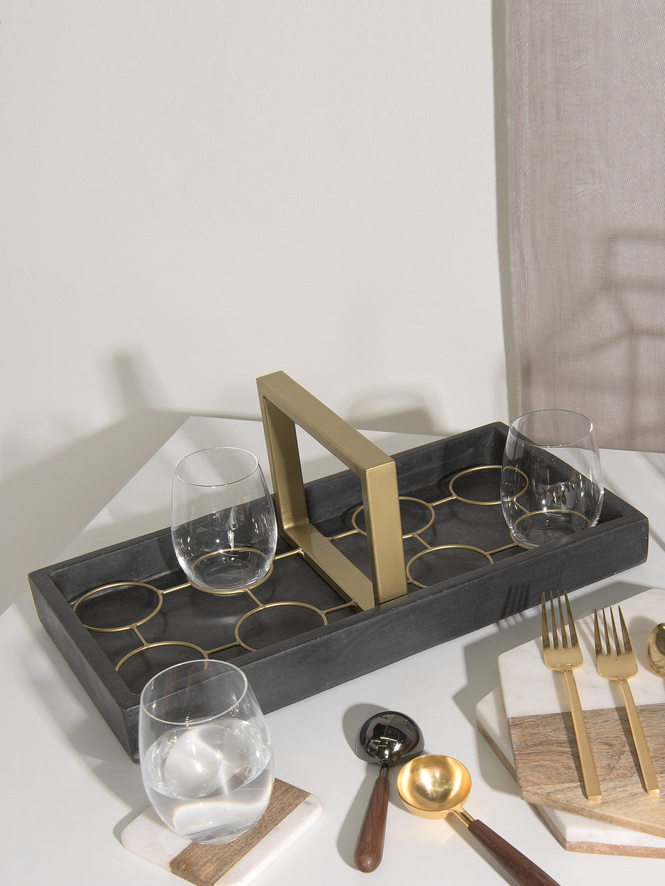 Modern Marble Tray with Gold Caddy