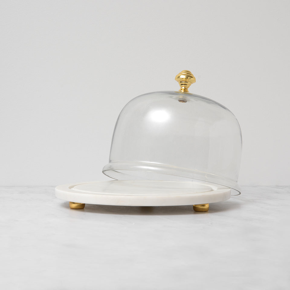 White Marble Tray with Glass Dome