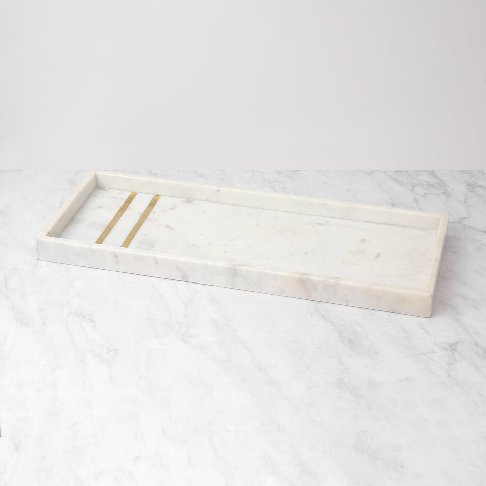 White Marble Tray with Brass Inlay