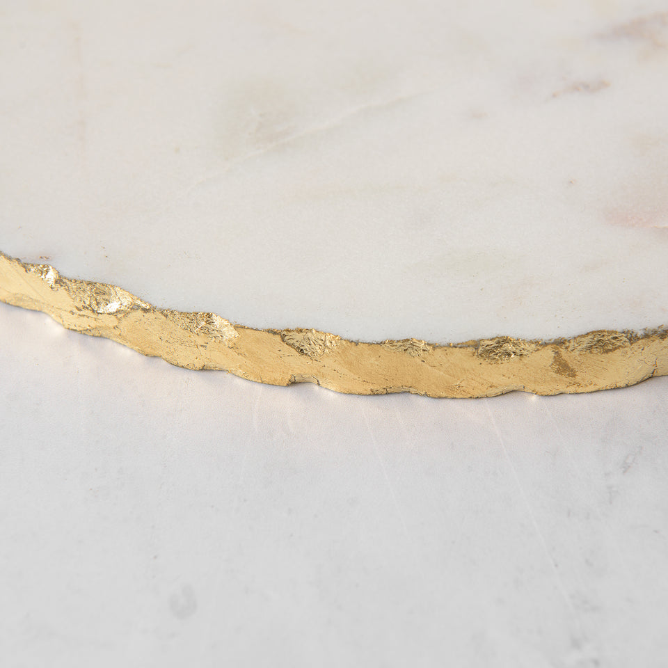 White Marble Plate with Gold Foil Edge