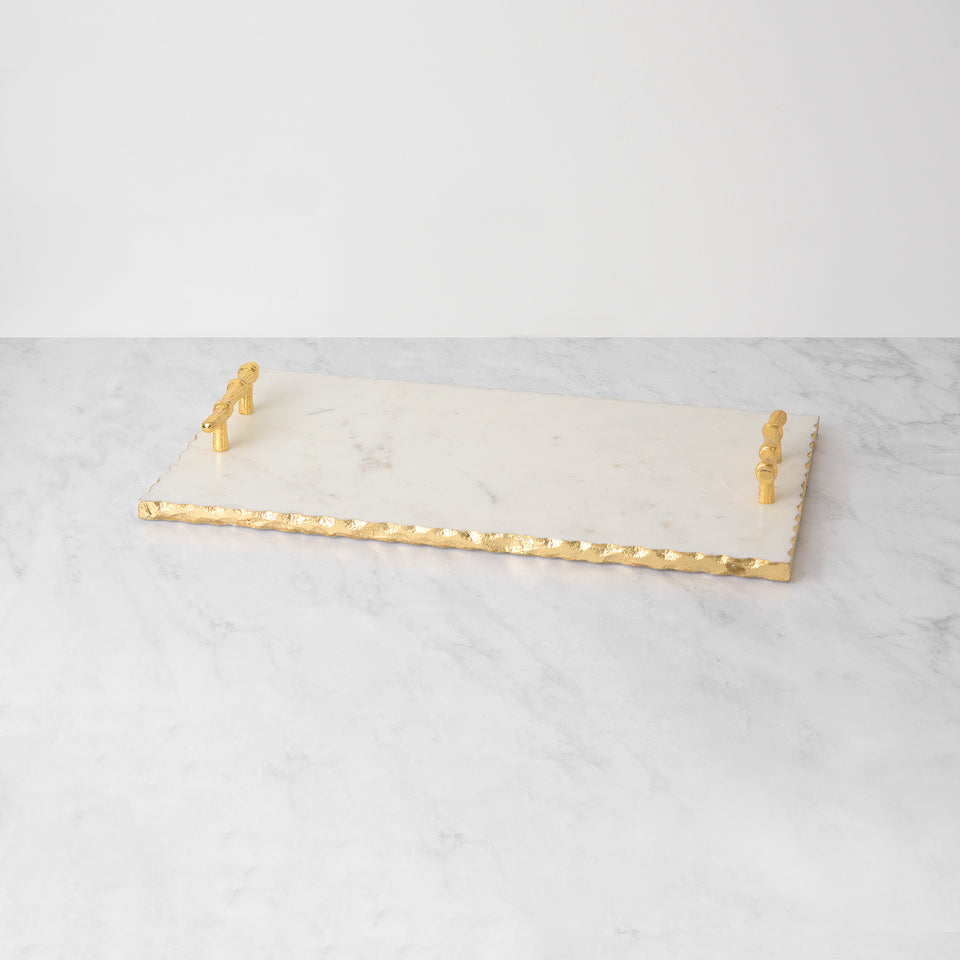 White Marble Tray with Gold Foil Edge and Handles