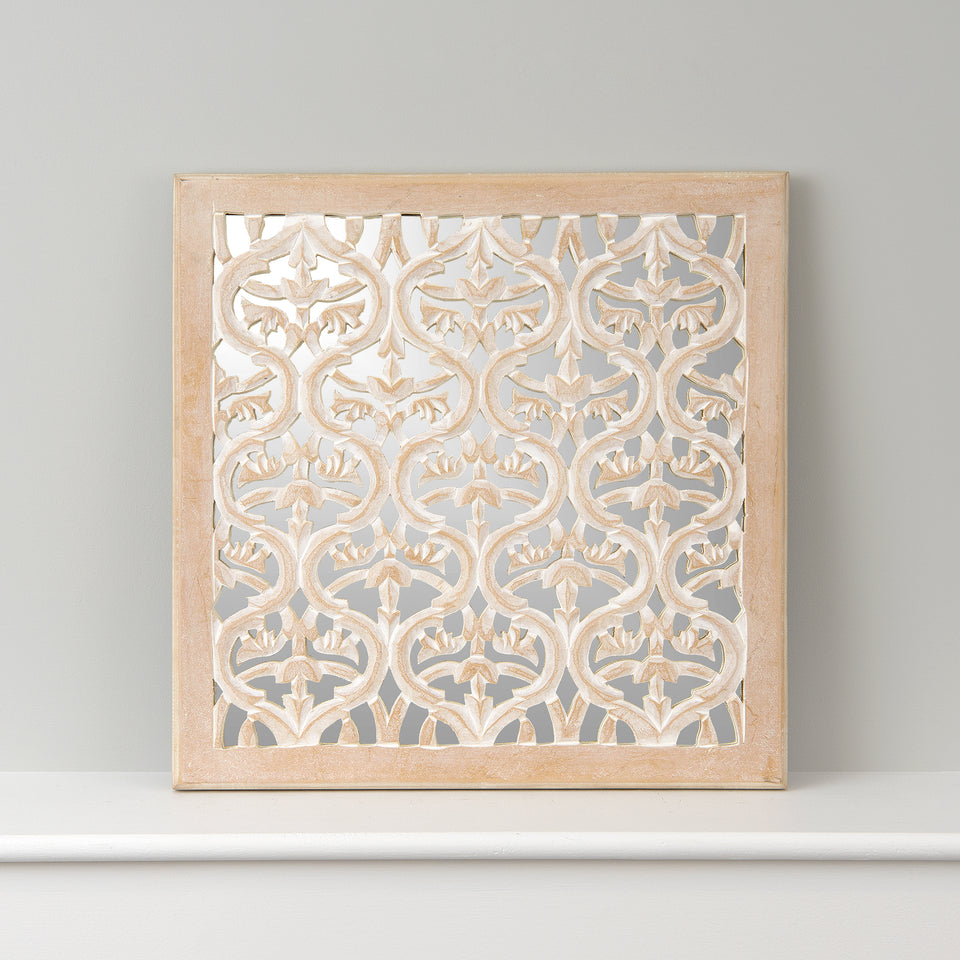 Whitewashed Square Mirror Wall Panel