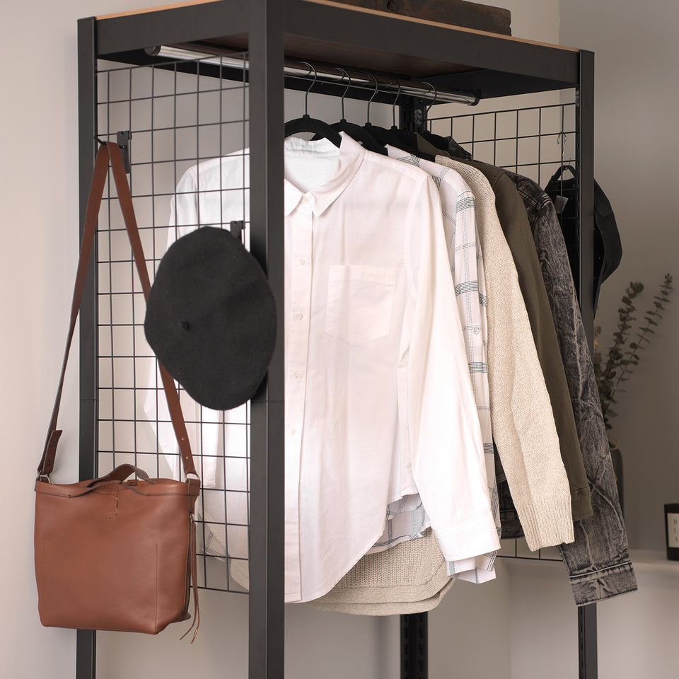 Kepsuul Clothing Rack + 1 Shelf + Mesh Board Customizable Modular Shelving and Storage