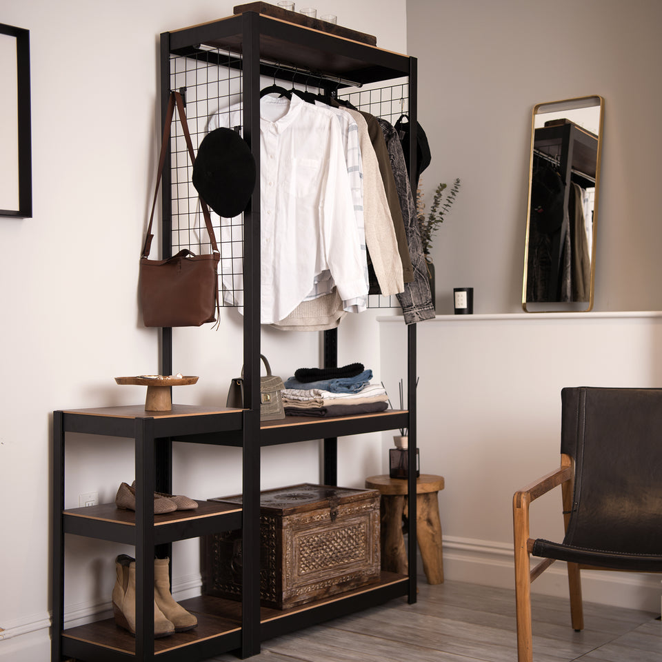 Kepsuul Clothing Rack + 1 Shelf + Mesh Board Customizable Modular Shelving and Storage